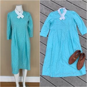 Vintage 70s Maternity Shift Dress | 60s Mod Midi Dress w Collar